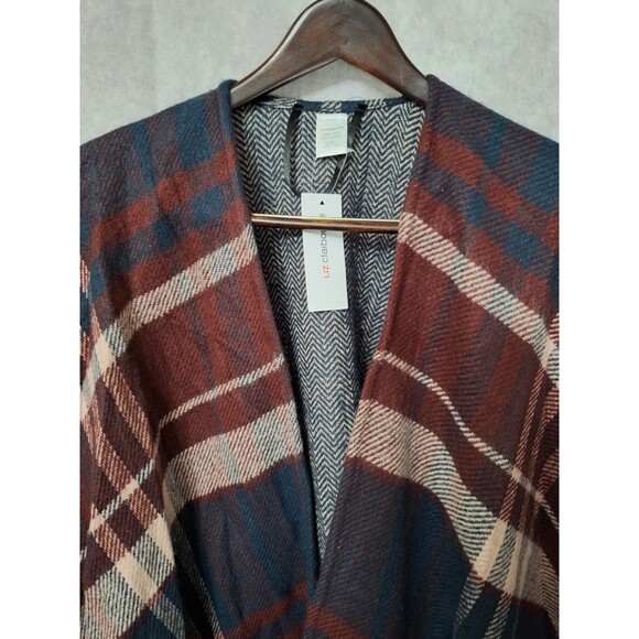 NEW Liz Claiborne Plaid Shawl Wrap Kimono One Size Fringe Boho Western Casual - Picture 8 of 10